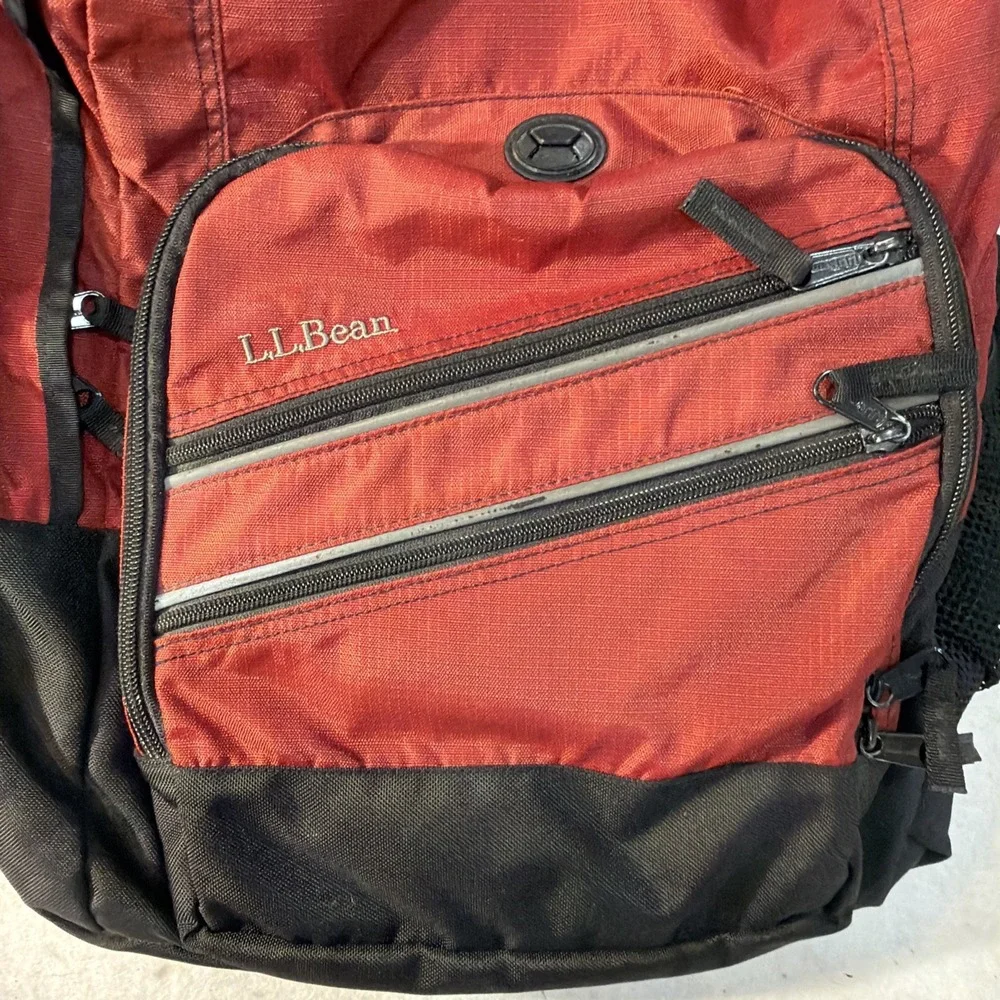 LL BEAN Vintage Super Deluxe Large Book Pack Backpack, Burgundy, Red Gray Travel